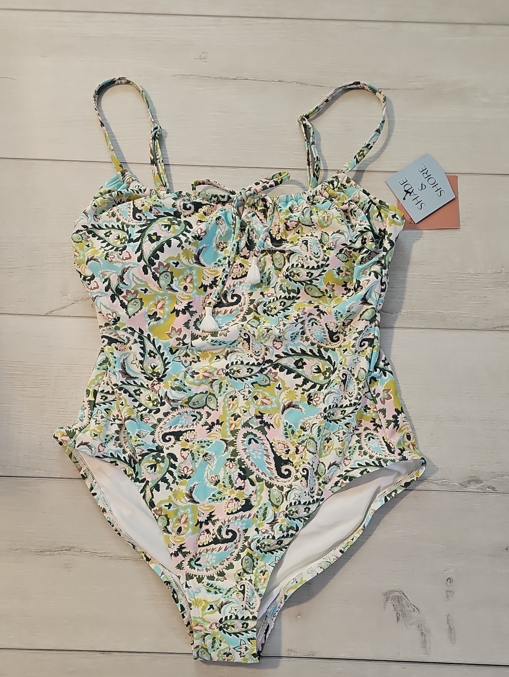 Shade & Shore Women's L Scoop Neck Pastel Paisley Floral One-Piece Swimsuit